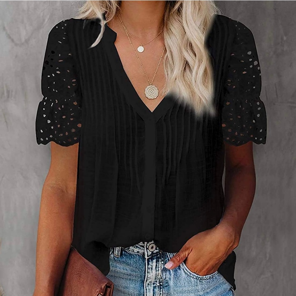 Black lace button up blouse..NWOT